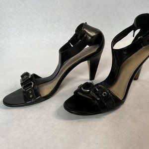 Via Spiga Black Patent Leather Strappy Sandal Heel